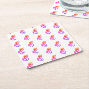 Unicorn Neon Square Paper Coaster
