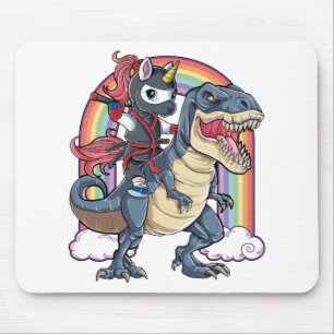 Unicorn Ninja Riding Dinosaur Mouse Mat