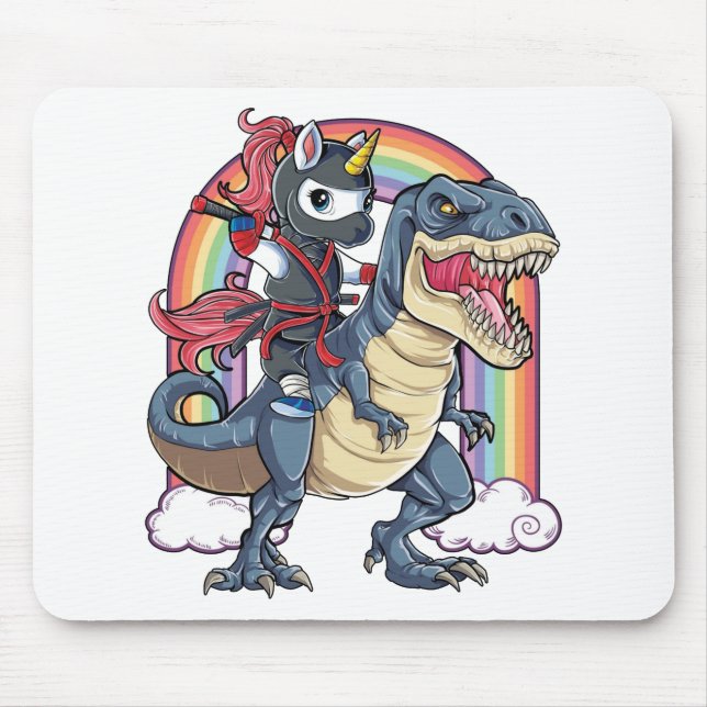 Unicorn Ninja Riding Dinosaur Mouse Mat (Front)