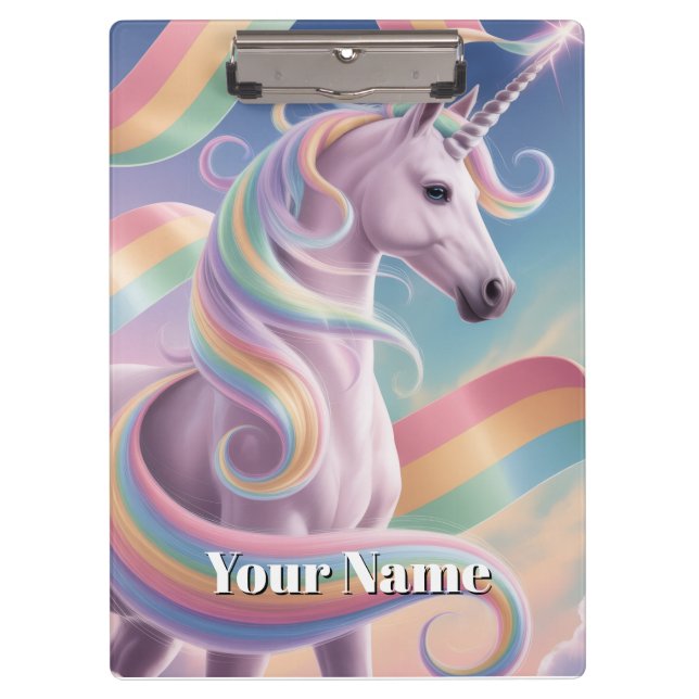 Unicorn Notebook, Magical Rainbow Stars Unicorn  Clipboard (Front)