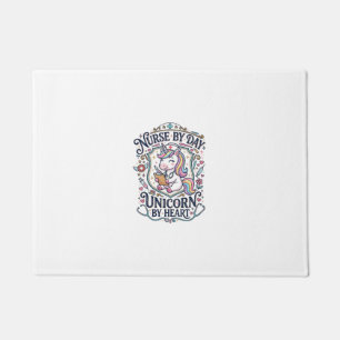 Unicorn Nurse by Day Unicorn by Heart White Backgr Doormat
