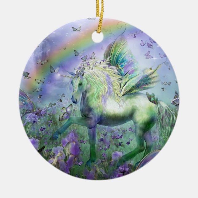 Unicorn Of The Butterflies Holiday Ornament (Front)