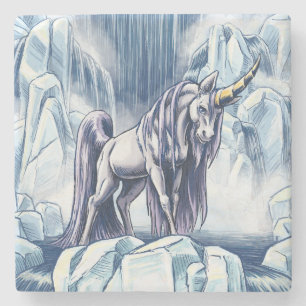Unicorn of Water Element Fantasy Art Stone Coaster