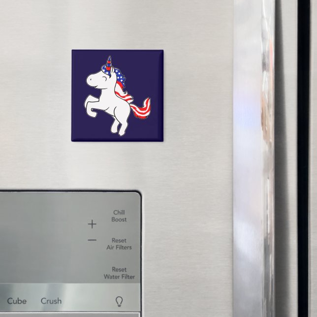 Unicorn Off White Patriotic USA Flag Mane Cartoon Magnet (In Situ (Fridge))