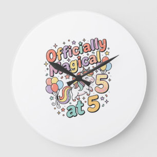 Unicorn Officially Magical at 5 Whimsical White Ba Large Clock