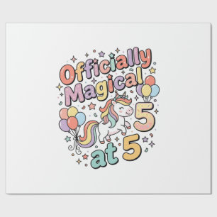 Unicorn Officially Magical at 5 Whimsical White Ba Wrapping Paper