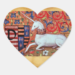 UNICORN OLD BROWN PARCHMENT MONOGRAM Heart Heart Sticker