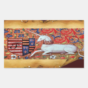 UNICORN OLD BROWN PARCHMENT MONOGRAM RECTANGULAR STICKER