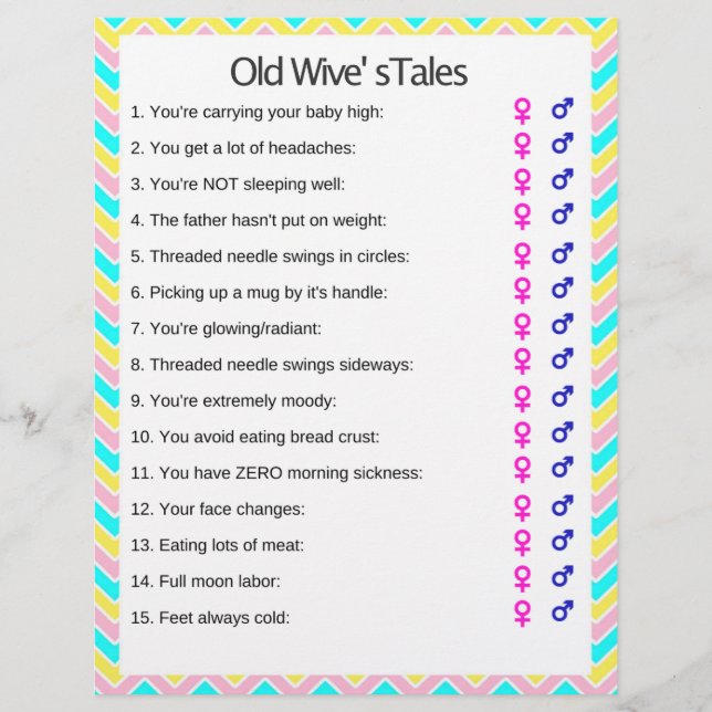 Unicorn Old Wive's Tales Baby Shower Game (Front)