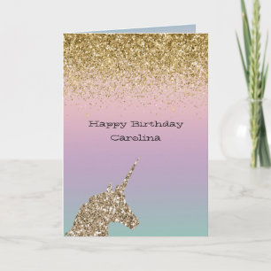 Unicorn Ombre Gold Glitter Card