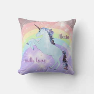Unicorn on a rainbow background. cushion