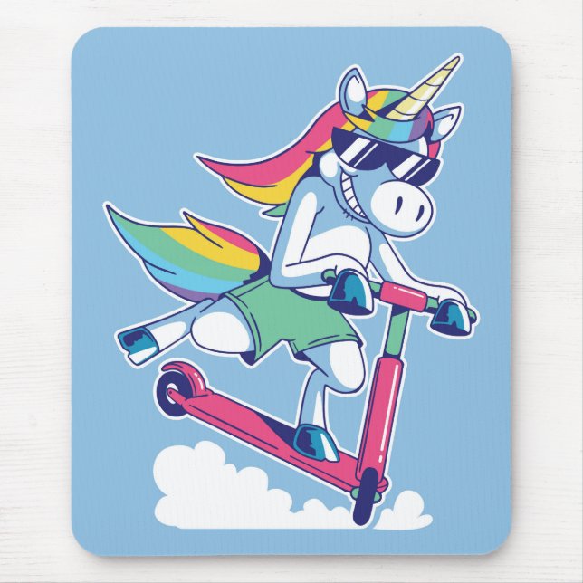 Unicorn on a Scooter Mouse Mat (Front)