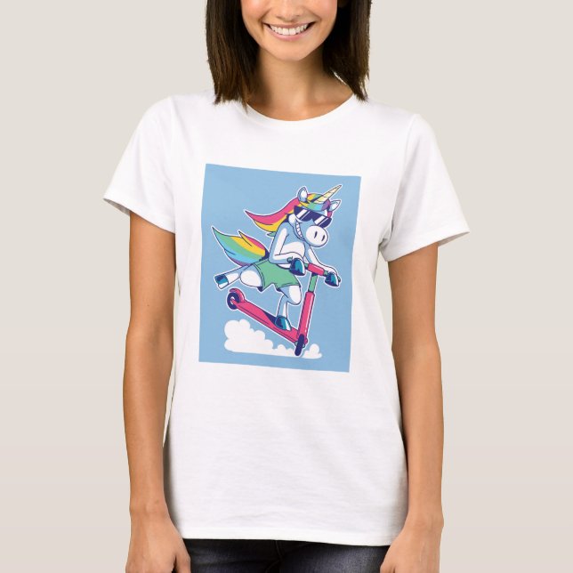 Unicorn on a Scooter T-Shirt (Front)