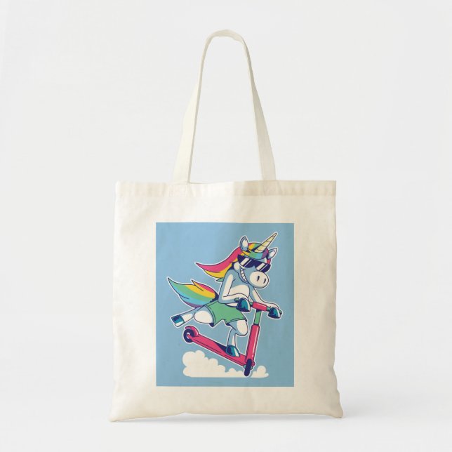 Unicorn on a Scooter Tote Bag (Front)