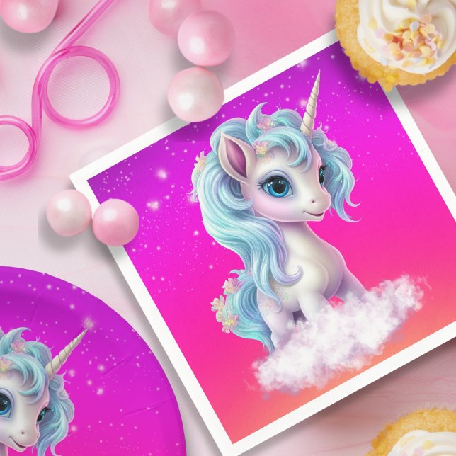 Unicorn on cloud with a solid pink vibrant sky napkin (Creator Uploaded)