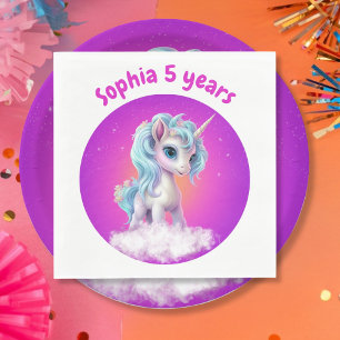 Unicorn on cloud with pink vibrant sky napkin