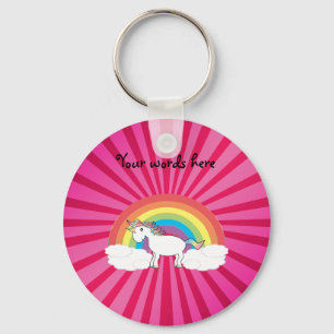 Unicorn on clouds pink sunburst key ring