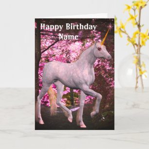 Unicorn On Forest Path Personalised Birthday Card