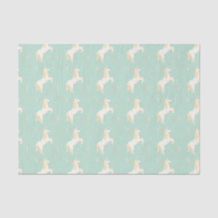 Unicorn on mint background with floral elements tissue paper
