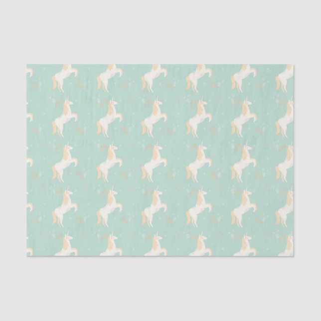Unicorn on mint background with floral elements tissue paper (Front)