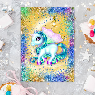 Unicorn on Moon Yellow Birthday Card