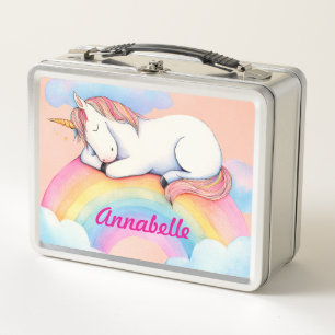 Unicorn on Rainbow Clouds, Girls, Personalized  Metal Lunch Box