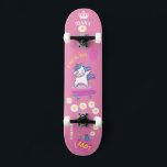 Unicorn on skateboard with personalised captions<br><div class="desc">Unicorn on skateboard with personalised captions Unicorn Personalised Skateboard CLICK on PERSONALIZE TEMPLATE OPTION AND ENTER the NAME. you can also custom other captions. Cool skateboard designed with vivid colours and for the background and a funky unicorn riding a skateboard. This Skateboard makes a great gift idea for a unicorn...</div>