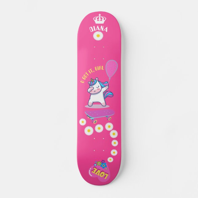 Unicorn on skateboard with personalised captions (Front)