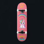 Unicorn on skateboard with personalised captions<br><div class="desc">Unicorn on skateboard with personalised captions Unicorn Personalised Skateboard CLICK on PERSONALIZE TEMPLATE OPTION AND ENTER the NAME. you can also custom other caption. Cool skateboard designed with vivid colours and for the background and a funky unicorn riding a skateboard. This Skateboard makes a great gift idea for a unicorn...</div>
