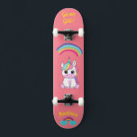 Unicorn on skateboard with personalised captions<br><div class="desc">Unicorn on skateboard with personalised captions Unicorn Personalised Skateboard CLICK on PERSONALIZE TEMPLATE OPTION AND ENTER the NAME. you can also custom other caption. Cool skateboard designed with vivid colours and for the background and a funky unicorn riding a skateboard. This Skateboard makes a great gift idea for a unicorn...</div>