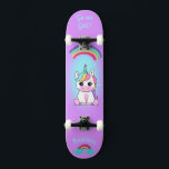 Unicorn on skateboard with personalised captions<br><div class="desc">Unicorn on skateboard with personalised captions Unicorn Personalized Skateboard CLICK on PERSONALIZE TEMPLATE OPTION AND ENTER the NAME. you can also custom other caption. Cool skateboard designed with vivid colours and for the background and a funky unicorn riding a skateboard. This Skateboard makes a great gift idea for a unicorn...</div>