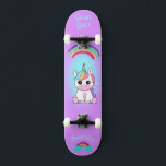 Unicorn on skateboard with personalised captions<br><div class="desc">Unicorn on skateboard with personalised captions Unicorn Personalized Skateboard CLICK on PERSONALIZE TEMPLATE OPTION AND ENTER the NAME. you can also custom other caption. Cool skateboard designed with vivid colours and for the background and a funky unicorn riding a skateboard. This Skateboard makes a great gift idea for a unicorn...</div>