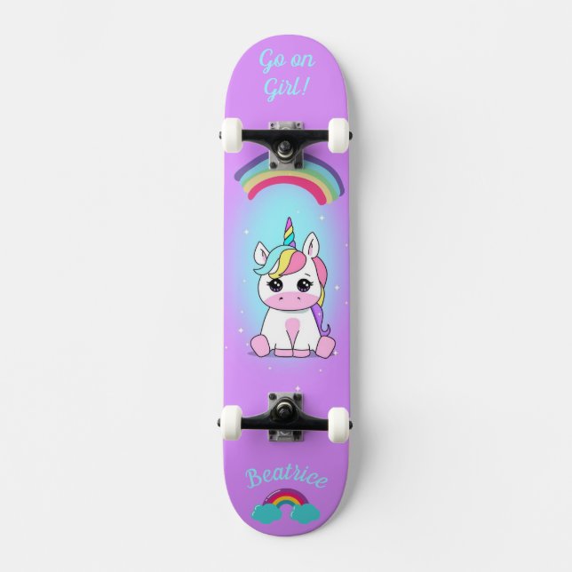 Unicorn on skateboard with personalised captions (Front)
