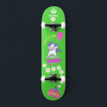 Unicorn on skateboard with personalised captions<br><div class="desc">Unicorn on skateboard with personalised captions Unicorn Personalised Skateboard CLICK on PERSONALIZE TEMPLATE OPTION AND ENTER the NAME. you can also custom other captions. Cool skateboard designed with vivid colours and for the background and a funky unicorn riding a skateboard. This Skateboard makes a great gift idea for a unicorn...</div>