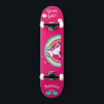 Unicorn on skateboard with personalised captions<br><div class="desc">Unicorn on skateboard with personalised captions Unicorn Personalised Skateboard CLICK on PERSONALIZE TEMPLATE OPTION AND ENTER the NAME. you can also custom other caption. Cool skateboard designed with vivid colours and for the background and a funky unicorn riding a skateboard. This Skateboard makes a great gift idea for a unicorn...</div>