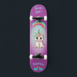 Unicorn on skateboard with personalised captions<br><div class="desc">Unicorn on skateboard with personalised captions Unicorn Personalised Skateboard CLICK on PERSONALIZE TEMPLATE OPTION AND ENTER the NAME. you can also custom other caption. Cool skateboard designed with vivid colours and for the background and a funky unicorn riding a skateboard. This Skateboard makes a great gift idea for a unicorn...</div>