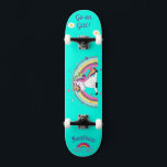 Unicorn on skateboard with personalised captions<br><div class="desc">Unicorn on skateboard with personalised captions Unicorn Personalised Skateboard CLICK on PERSONALIZE TEMPLATE OPTION AND ENTER the NAME. you can also custom other caption. Cool skateboard designed with vivid colours and for the background and a funky unicorn riding a skateboard. This Skateboard makes a great gift idea for a unicorn...</div>
