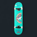 Unicorn on skateboard with personalised captions<br><div class="desc">Unicorn on skateboard with personalised captions Unicorn Personalised Skateboard CLICK on PERSONALIZE TEMPLATE OPTION AND ENTER the NAME. you can also custom other caption. Cool skateboard designed with vivid colours and for the background and a funky unicorn riding a skateboard. This Skateboard makes a great gift idea for a unicorn...</div>