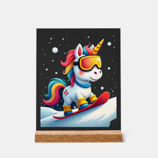 Unicorn on Snowboard - Funny Ski and Wintersports  Acrylic Sign