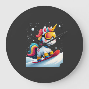 Unicorn on Snowboard - Funny Ski and Wintersports Large Clock