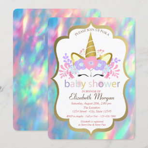 Unicorn,Opal,Holographic Baby Shower  Invitation