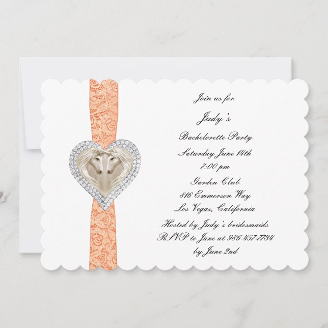 Unicorn Orange Lace Bachelorette Party Invitation (Front)