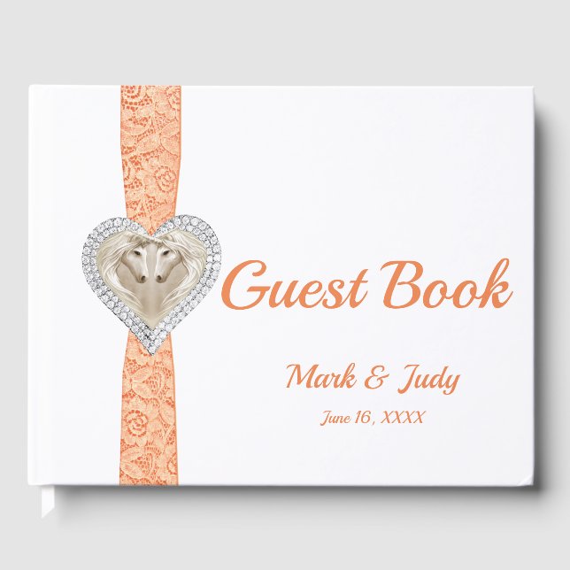 Unicorn Orange Lace Ribbon Wedding Guestbook (Front)