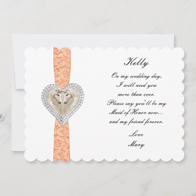 Unicorn Orange Lace Wedding Maid Of Honour Card (Front)