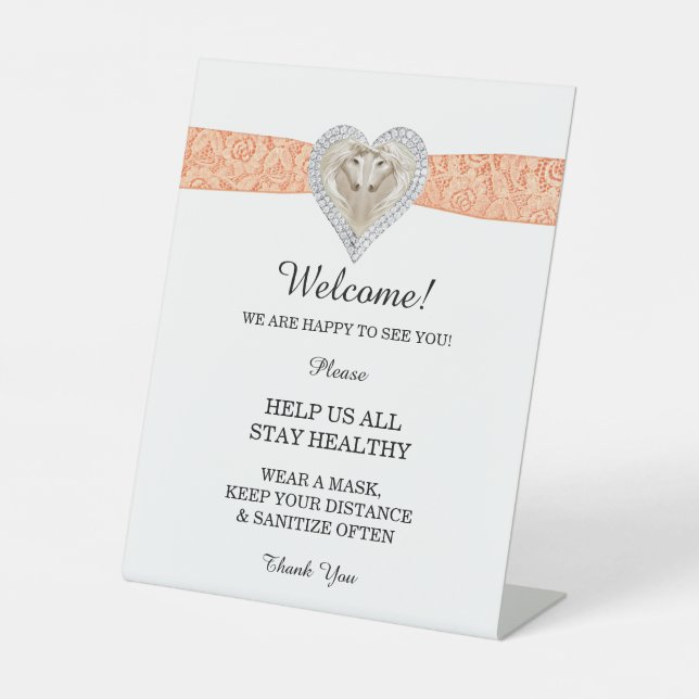 Unicorn Orange Lace Wedding Safety  Pedestal Sign (Front)