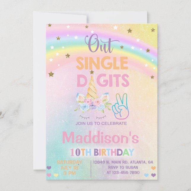 Unicorn out single digits Girl Birthday invite. Invitation (Front)