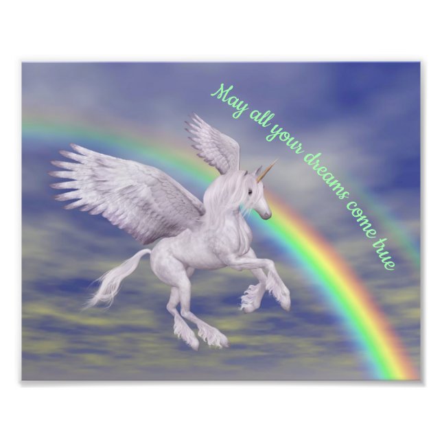 Unicorn Over Rainbow Dreams Inspirational Photo Print (Front)