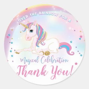 Unicorn Over The Rainbow Birthday Thank You Favor Classic Round Sticker