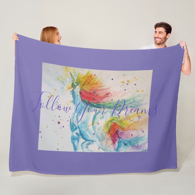 Unicorn Painting Follow Your Dreams Fleece Blanket (In Situ)