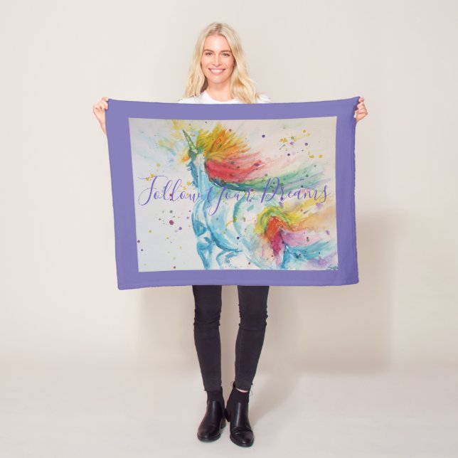 Unicorn Painting Follow Your Dreams Fleece Blanket (In Situ)